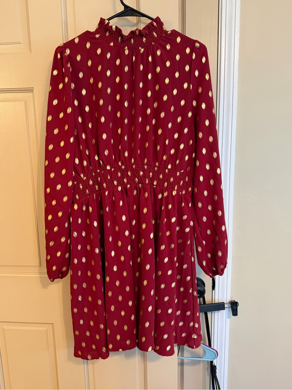 Cupshe Burgundy Mini Dress with Gold Dot Accent